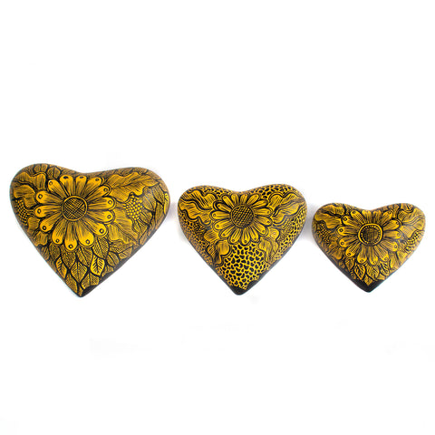 Three Sunflower Hearts Set, Chiapas Pottery