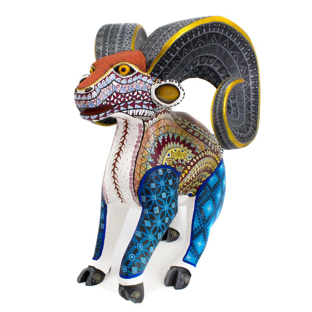 Gold Horns Ram Alebrije, Copal Wood