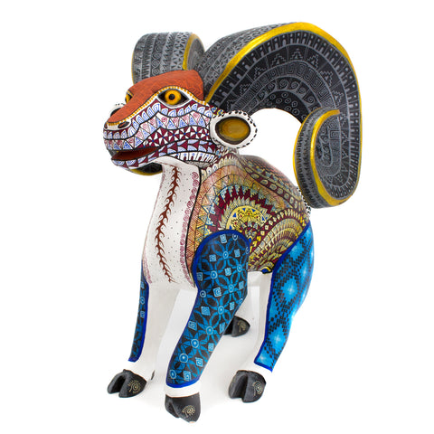Gold Horns Ram Alebrije, Copal Wood