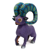 Purple Ram with Blue-Green Horns Alebrije, Copal Wood