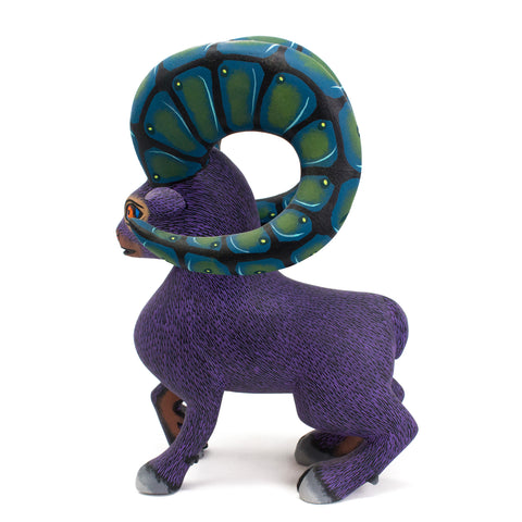 Purple Ram with Blue-Green Horns Alebrije, Copal Wood