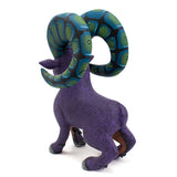 Purple Ram with Blue-Green Horns Alebrije, Copal Wood