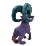 Purple Ram with Blue-Green Horns Alebrije, Copal Wood