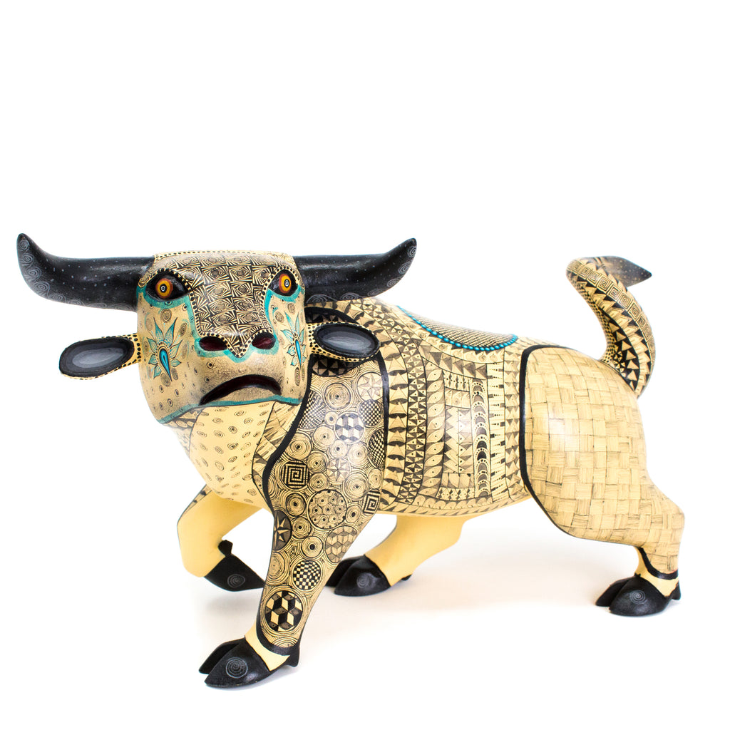 Yellow and Teal Bull Alebrije, Copal Wood