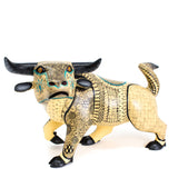 Yellow and Teal Bull Alebrije, Copal Wood