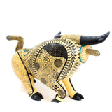 Yellow and Teal Bull Alebrije, Copal Wood