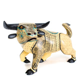 Yellow and Teal Bull Alebrije, Copal Wood