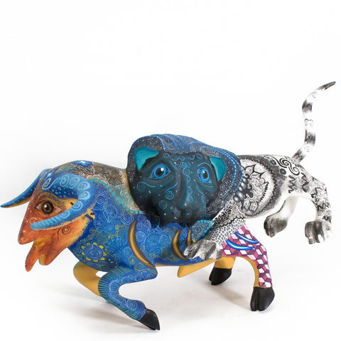 Lion and Bull Fighting, Copal Wood