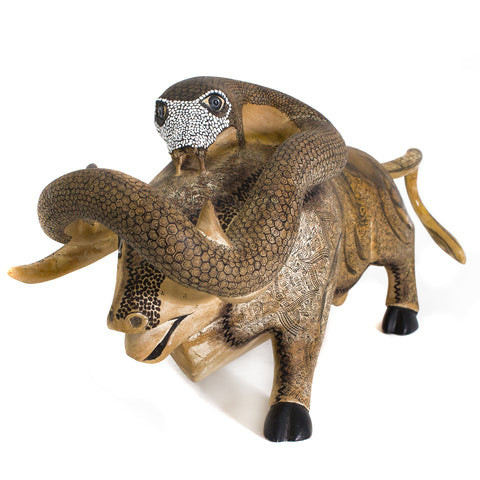 Bull and Snake Fight Alebrije, Copal Wood