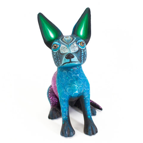 Small Xolotzcuintle Dog Alebrije (Green Ears), Copal Wood