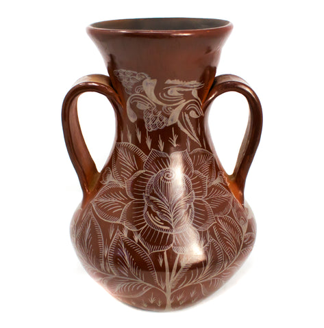 Two-Handled<br>Tall Neck Vase,<br>Burnished Clay