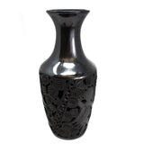 Flower Patterns and Angel Large Bottle, Oaxaca Black Clay