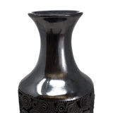 Flower Patterns and Angel Large Bottle, Oaxaca Black Clay