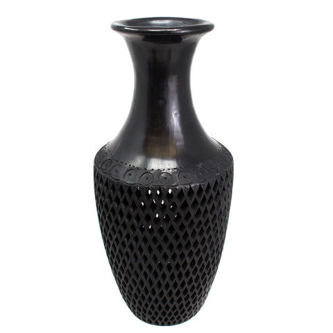 Large Diamonds Pattern Bottle, Oaxaca Black Clay