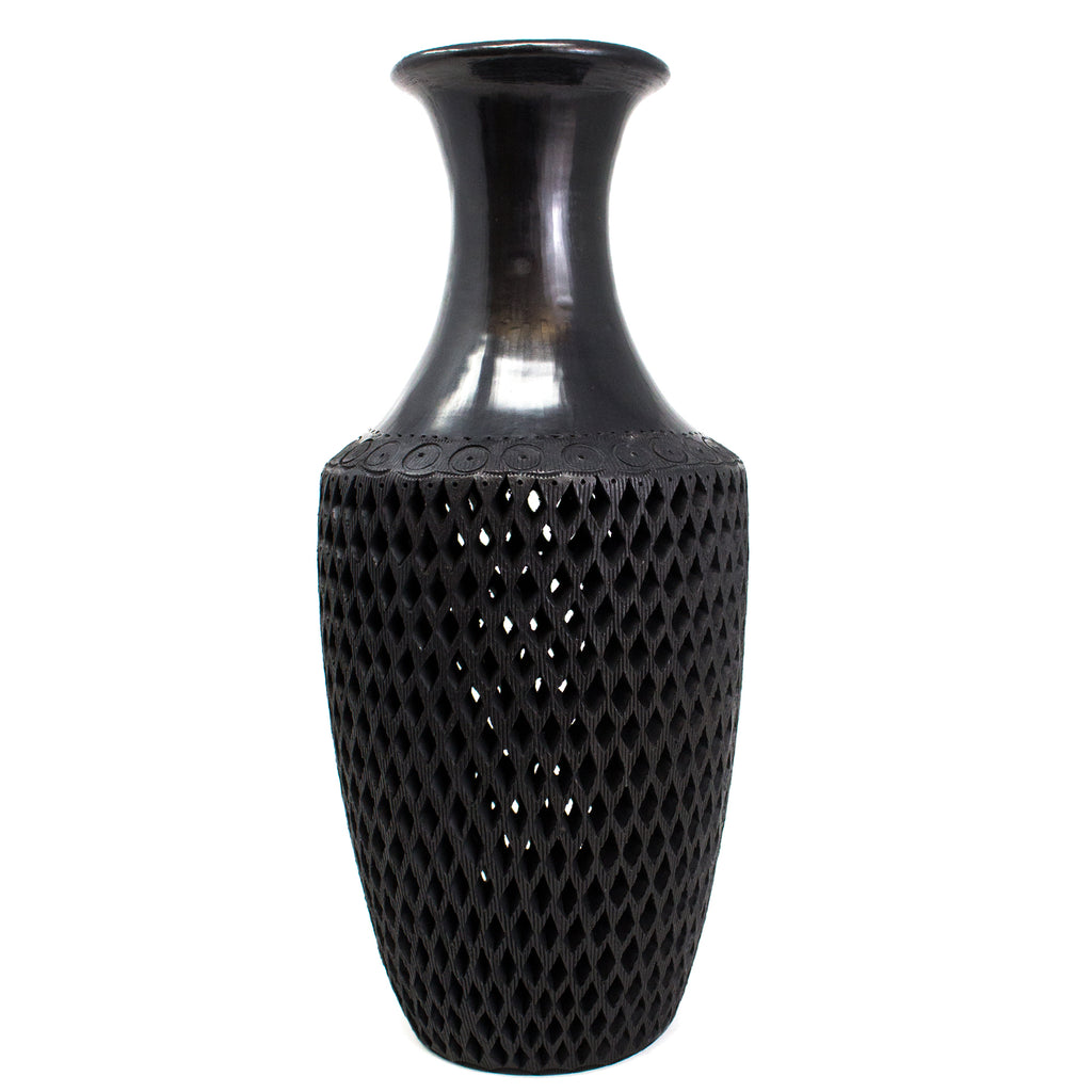 Large Diamonds Pattern Bottle, Oaxaca Black Clay