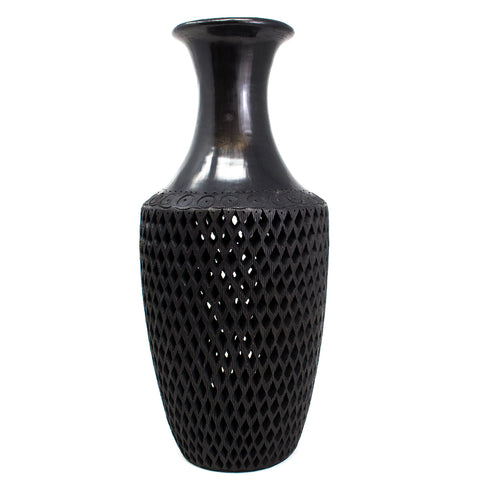 Large Diamonds Pattern Bottle, Oaxaca Black Clay