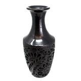 Medium Sized Bottle with Flowers Pattern, Oaxaca Black Clay