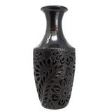 Medium Sized Bottle with Flowers Pattern, Oaxaca Black Clay