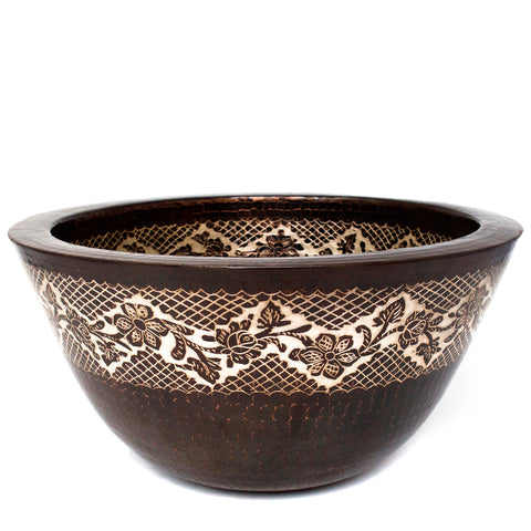 Brown & Silver Etched Bowl, Copper