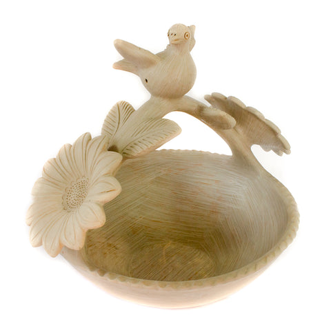 Birds and Flowers Clay Basket, Chiapas Pottery