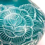 Turquoise/White Flowers Vase, Burnished Clay