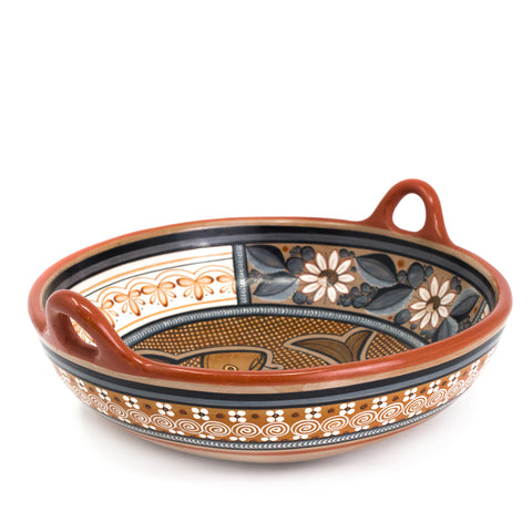 Fishes Round Shaped Tray, Burnished Clay