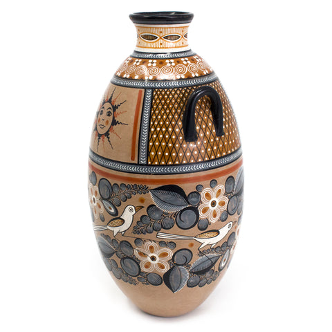 Elongated Vase with Handles, Burnished Clay