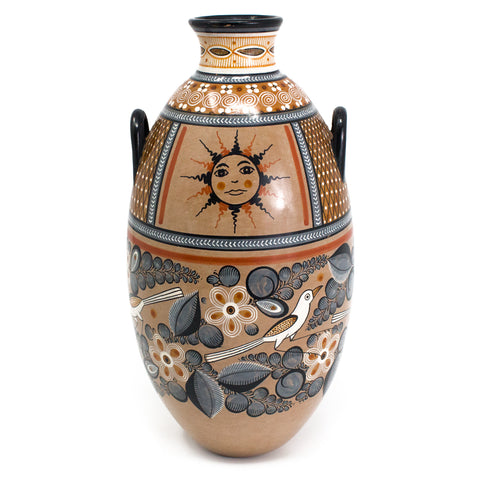 Elongated Vase with Handles, Burnished Clay