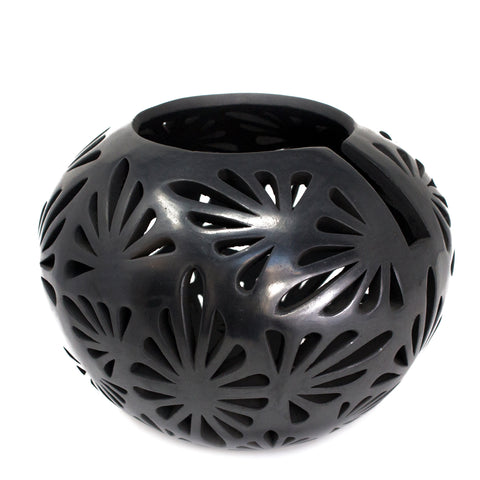 Small Flowers Glossy Sphere, Black Clay