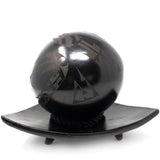 Triangular Fruit Platter, Single Large Ball, Scribed Black Clay