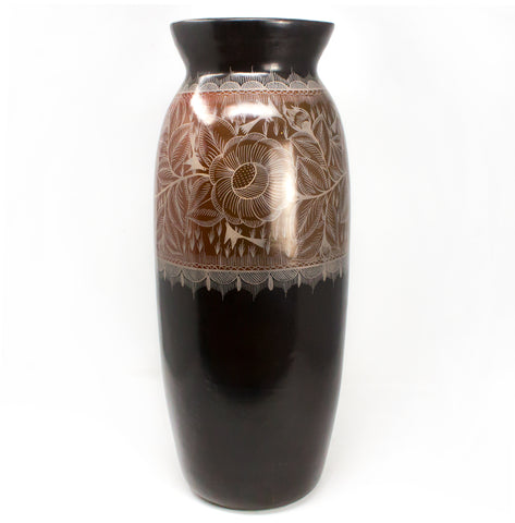 Elongated Red/White Vase with Borders,<br>Burnished Clay