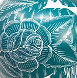 Stump-Shaped Mouth Turquoise/White Vase, Burnished Clay