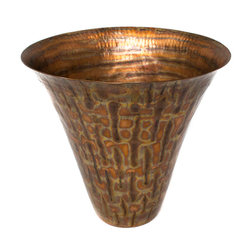 Fire Dyed Trumpet Shaped Flower Pot, Copper