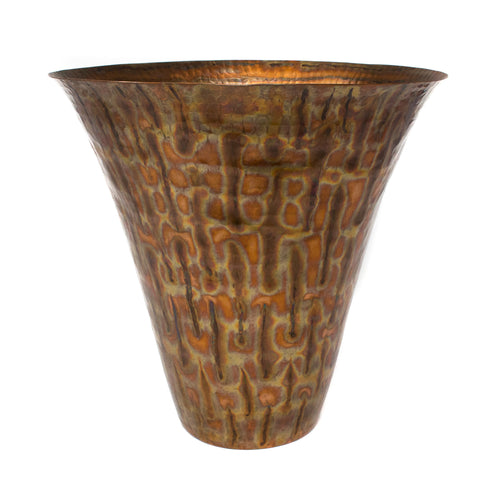 Fire Dyed Trumpet Shaped Flower Pot, Copper