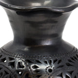 Wavy Mouthed Flower Covered Flower Pot, Oaxaca Black Clay