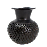 Wavy Mouthed Diamond Covered Flower Pot, Oaxaca Black Clay