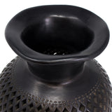 Wavy Mouthed Diamond Covered Flower Pot, Oaxaca Black Clay