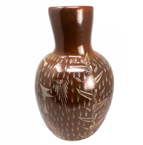 Elongated Wide Mouthed Red/White Vase, Burnished Clay