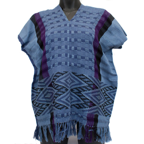 Blue-Purple & Diamonds Huipil, Pedal Loom