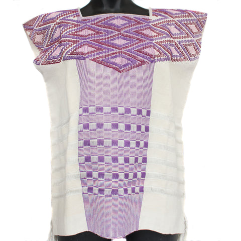 Purple & Diamonds and White Huipil, Pedal Loom