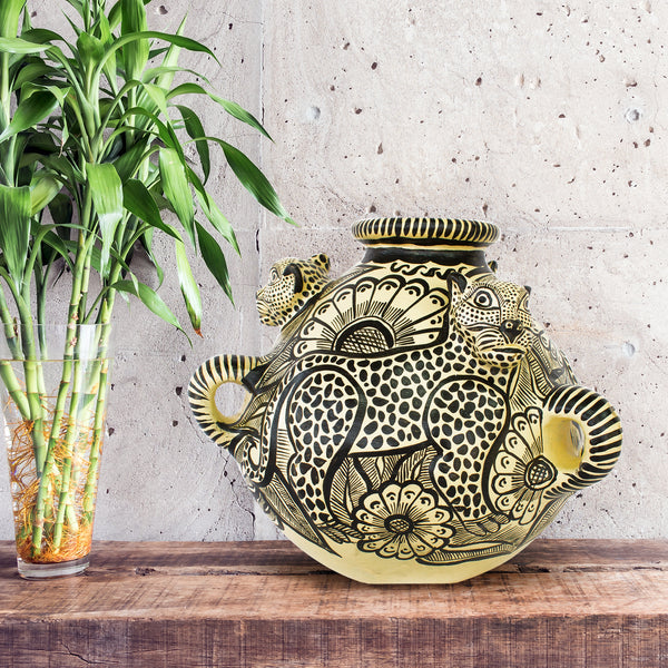 Three Jaguars Vase, Chiapas Pottery – Artezzanos