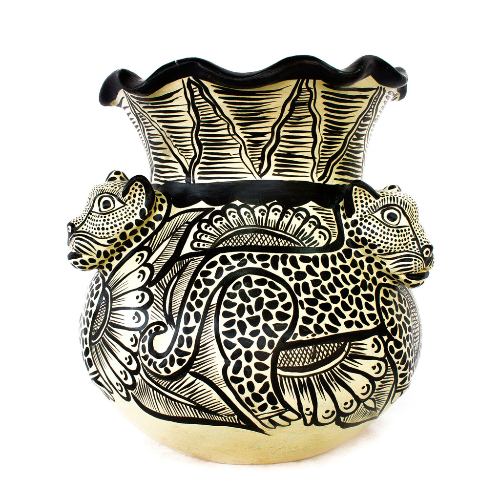 Wide Mouthed Three Jaguar Vase, Chiapas Pottery