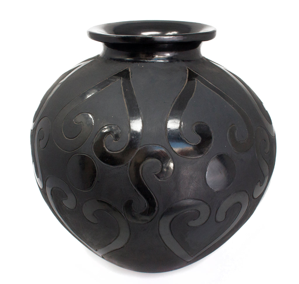 Prehispanic Codex Vase with Heart Shapes, Oaxaca Black Clay