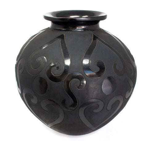 Prehispanic Codex Vase with Heart Shapes, Oaxaca Black Clay