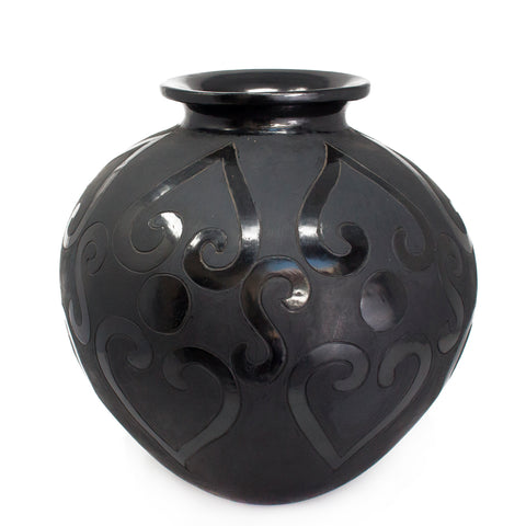 Prehispanic Codex Vase with Heart Shapes, Oaxaca Black Clay