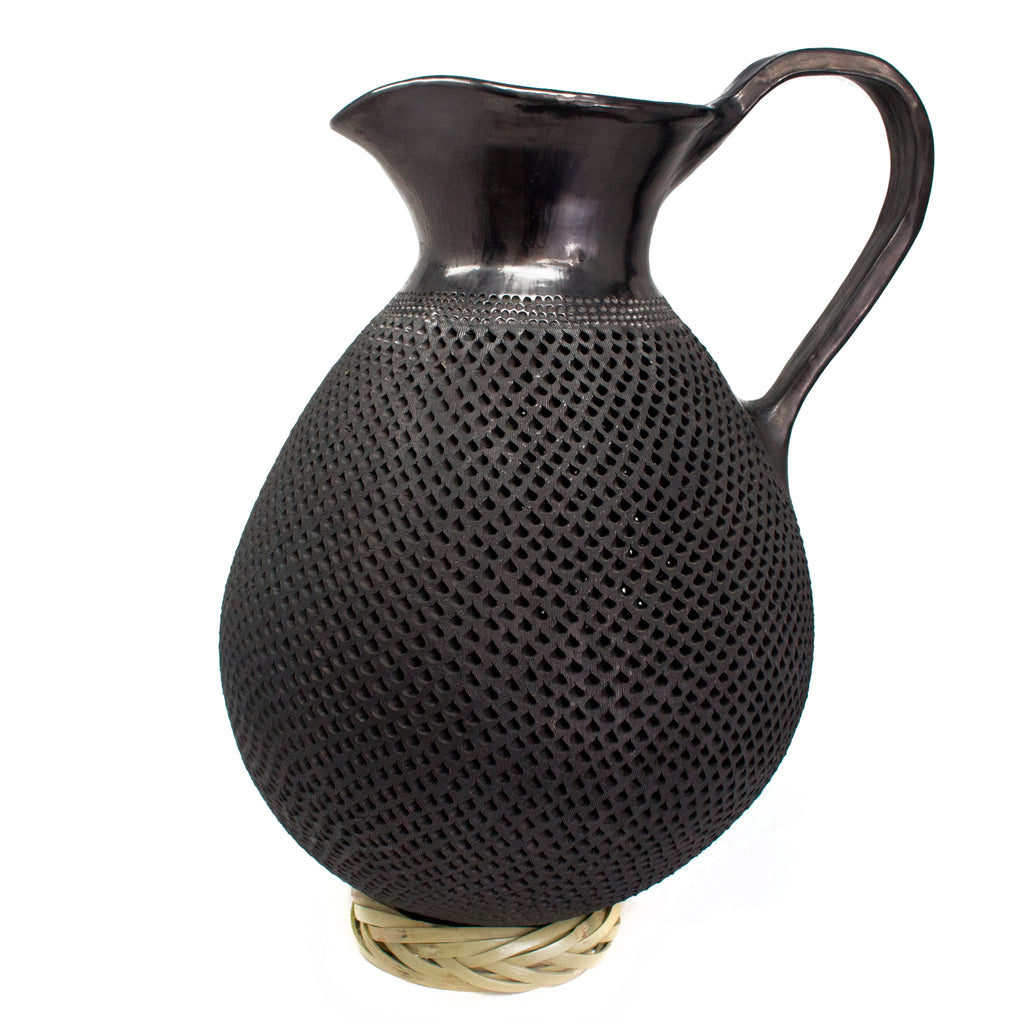Large Textured Pierced Drop Pitcher, Oaxaca Black Clay