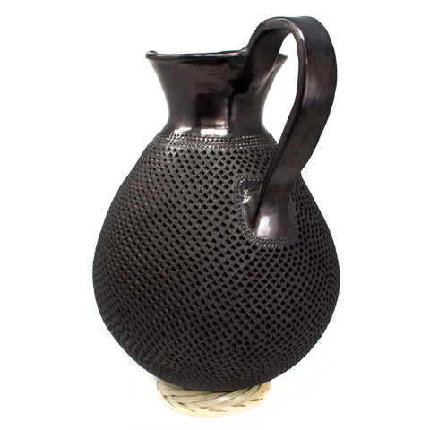 Large Textured Pierced Drop Pitcher, Oaxaca Black Clay