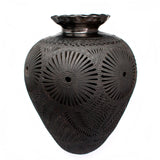 Large Traditional Patterns Textured Matte Vase, Oaxaca Black Clay