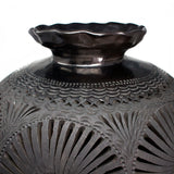 Large Traditional Patterns Textured Matte Vase, Oaxaca Black Clay