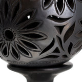 Pierced Flower Pattern Lamp with Stand, Oaxaca Black Clay